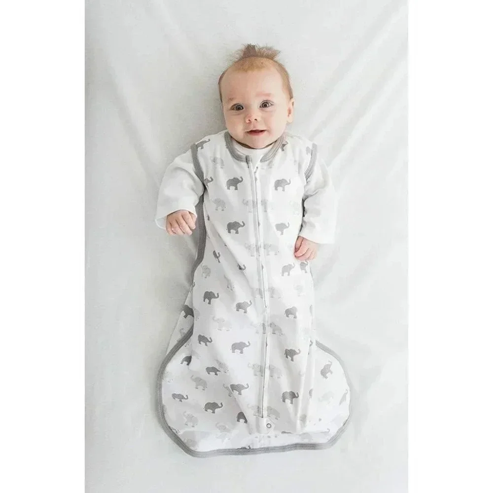 Amazing Baby Cotton Sleeping Sack, Tiny Elephants, Sterling, Medium 6-12 months